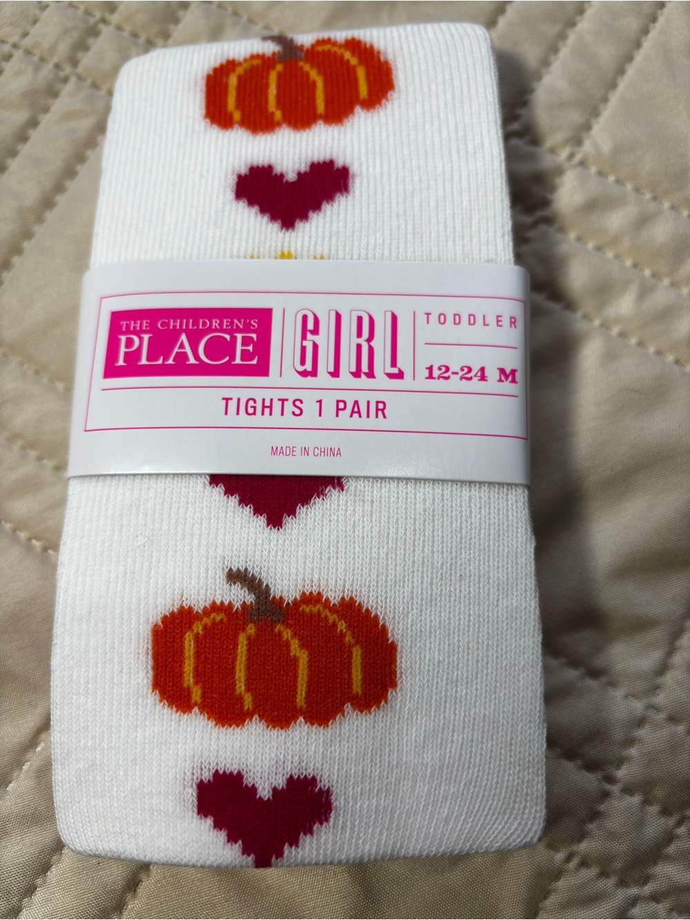 Children's Place 12-24M White Pumpkin Heart Tights